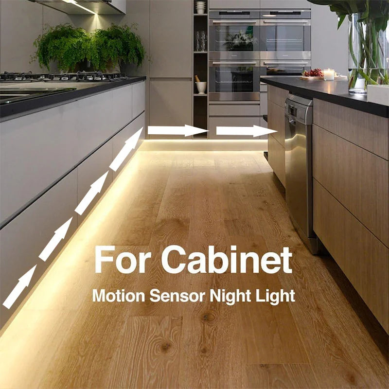 USB 5V Motion Sensor LED Strip Light – Chase Effect, 1–5 m (3.3–16.4 ft) Motion-Activated Under-Cabinet, Stair & Under-Bed Lighting
