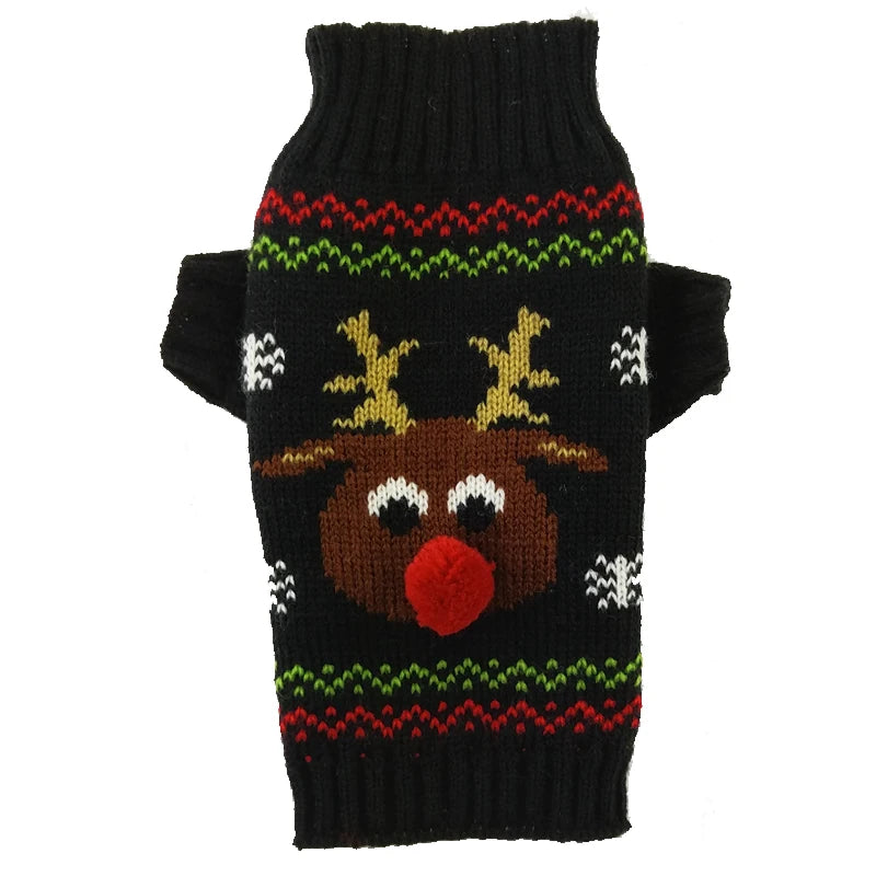 Christmas Knitted Dog Sweater – Winter Striped Cartoon Pet Coat, Sizes XXS–XXL (8.66–24.02 in / 22–61 cm Back)