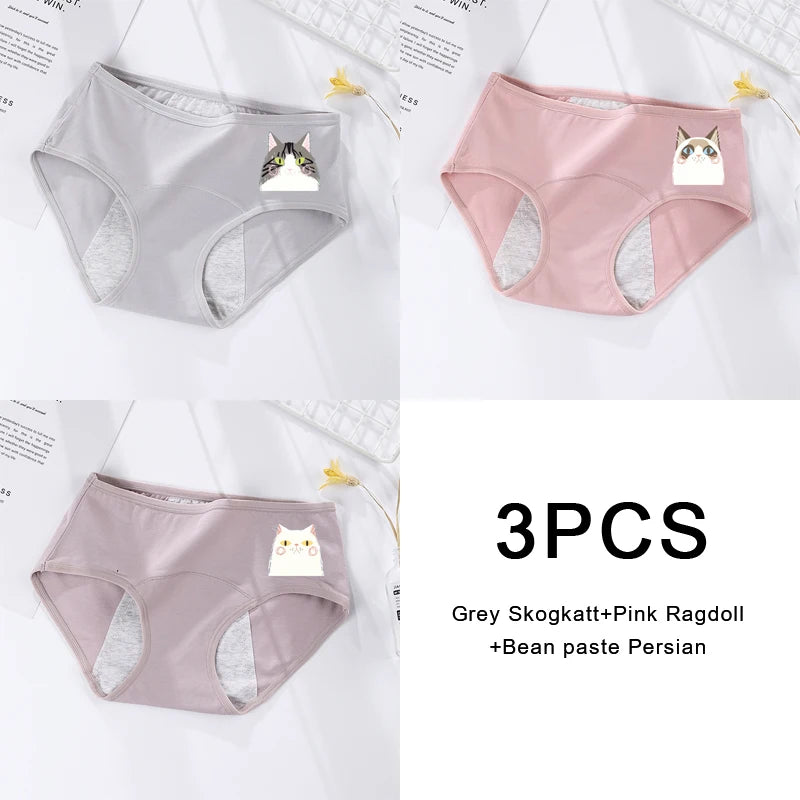3-Pack Women's Menstrual & Postpartum Cotton Briefs – Leakproof, High Absorbency for Heavy Flow