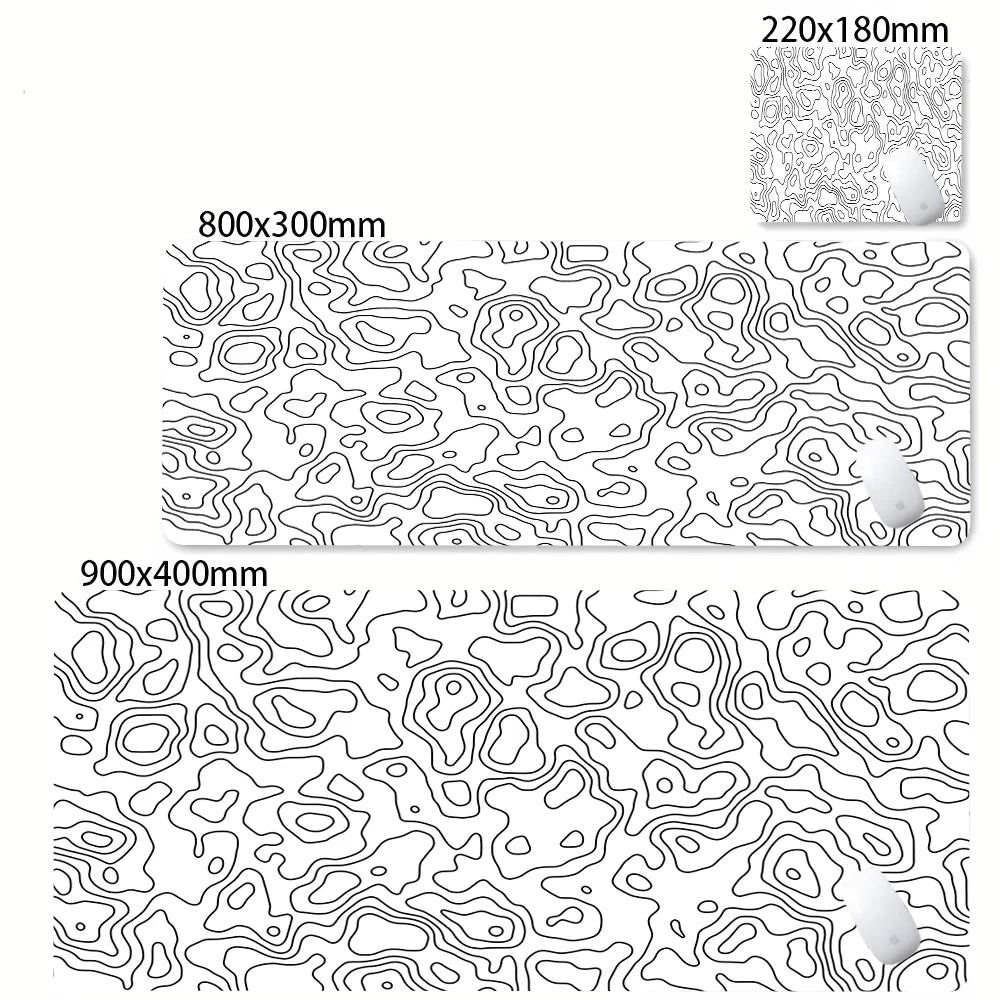 XXL Black & White Abstract Desk Mat - Liquid Strata Gaming Mouse Pad, Large Non-Slip Locking-Edge Deskmat