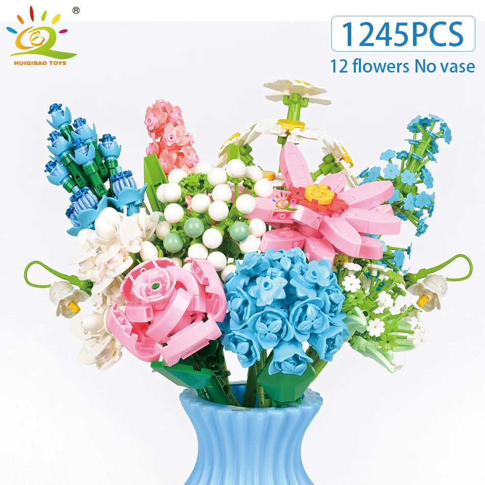 MOC Flower Building Blocks 3D Bouquet Kit - Sunflower & Rose DIY Brick Set, Small LEGO-Compatible Pieces, Educational Toy & Home Decor