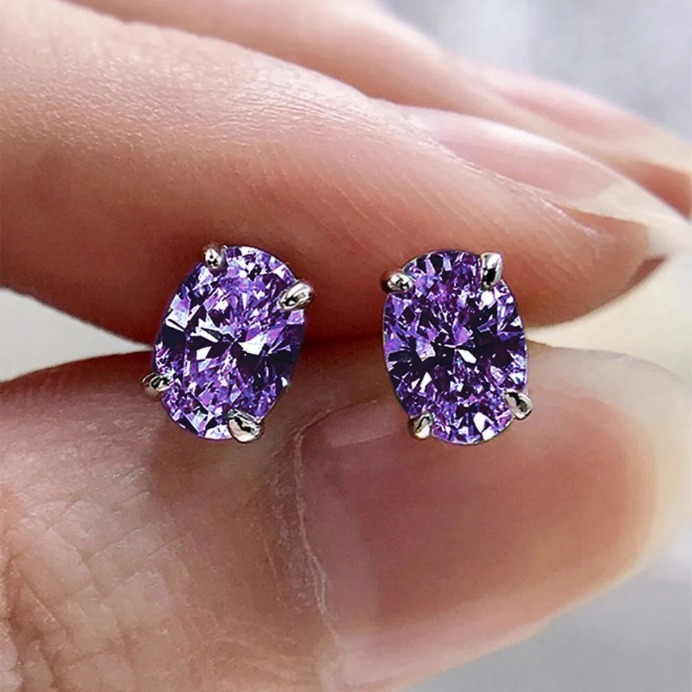 Oval Cubic Zirconia Four-Claw Stainless Steel Stud Earrings for Women - No-Fade Jewelry Gift