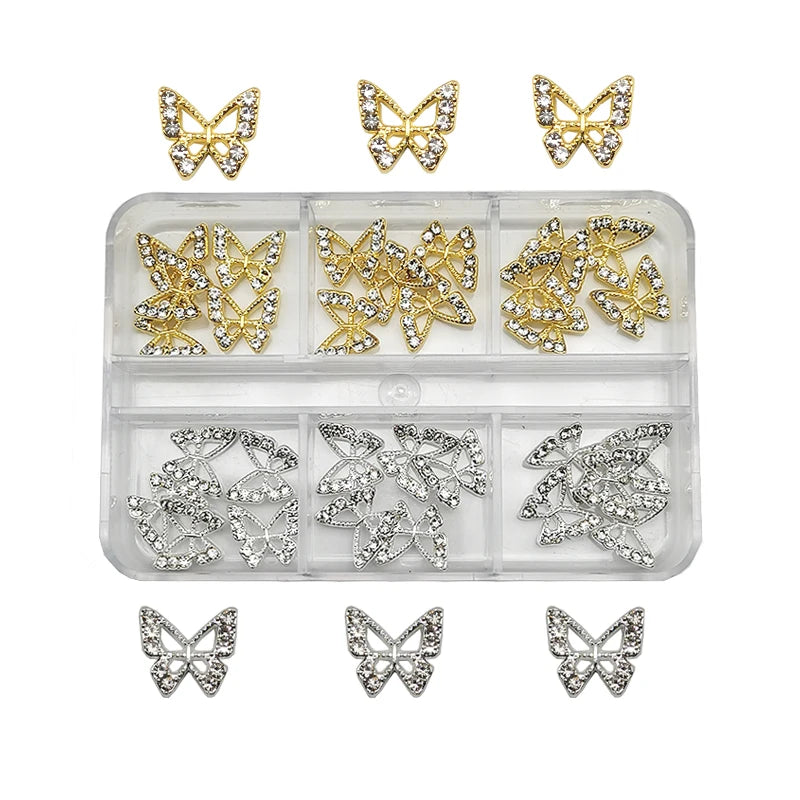 6-Grid Nail Rhinestone Kit – Saturn, Planet & Cross Crystal Nail Charms for Nail Art