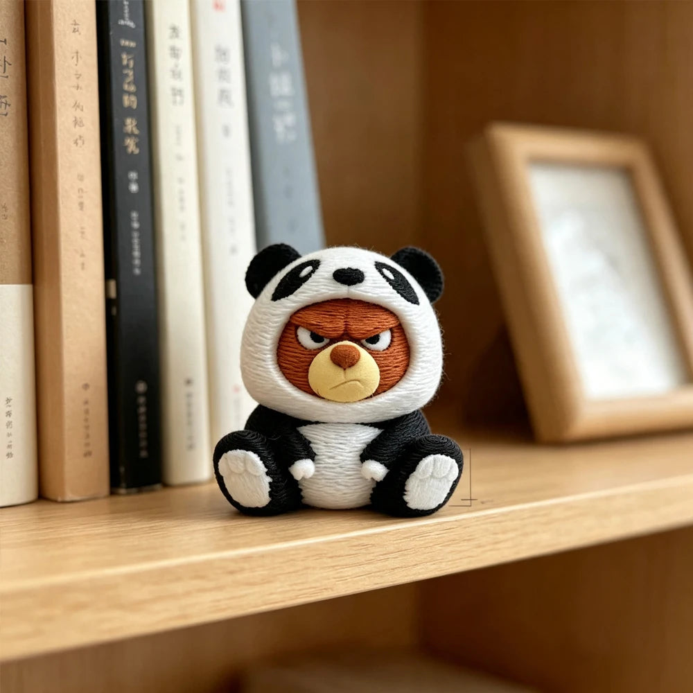 3D Printed Bear Figurine in Panda Jacket – Plastic Collectible Ornament for Home, Car & Desk Decor