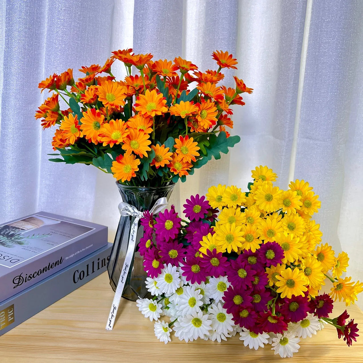 21-Head Sunflower & Daisy Bouquet - Chamomile Artificial Flowers for Wedding, Home & DIY Decor
