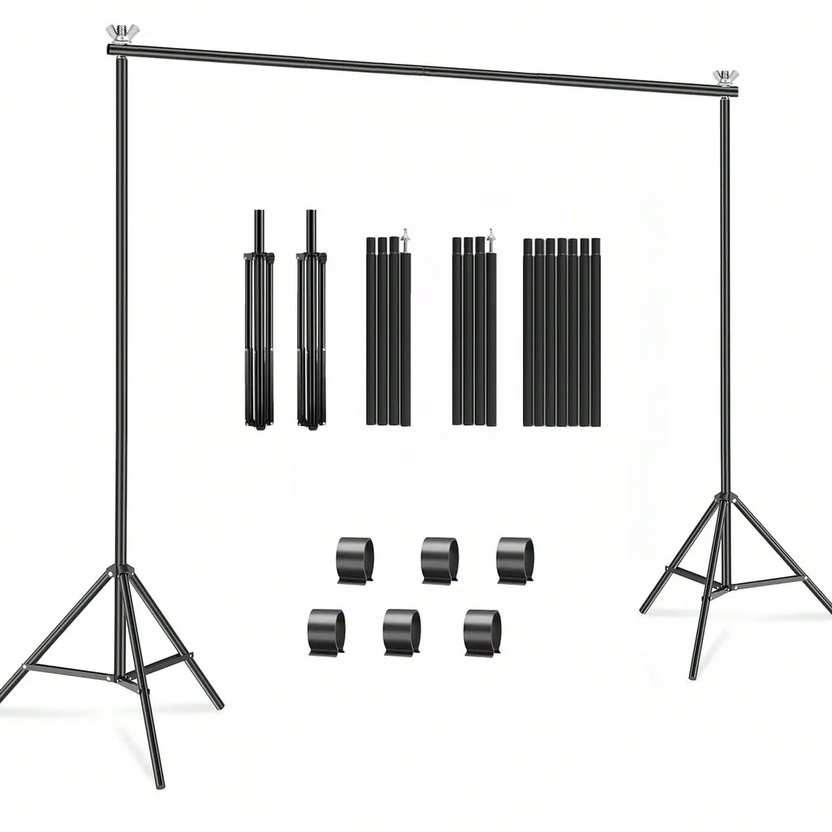 Adjustable Photo Backdrop Stand 10 x 7 ft (305 x 213 cm) Metal Background Support Kit with 4 Crossbars & 4 Clamps – Weddings, Parties, Studios