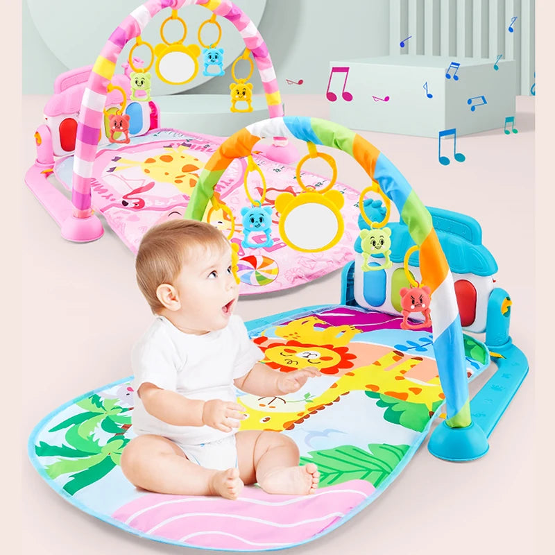 Musical Baby Activity Gym Play Mat with Light-Up Piano Keyboard and Hanging Toys