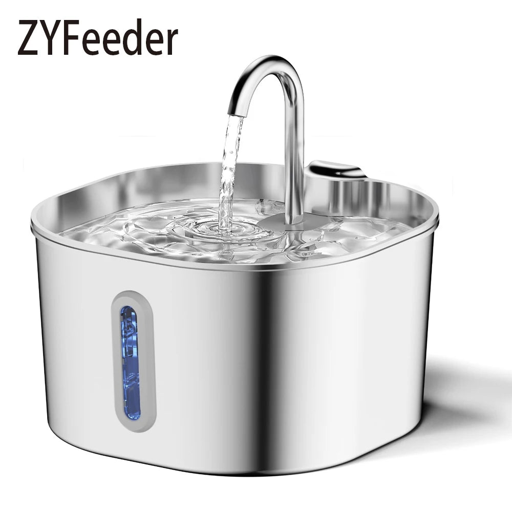 2.2L (74 fl oz) Automatic Stainless Steel Square Pet Water Fountain with Window, Cat Dog Rabbit Feeder