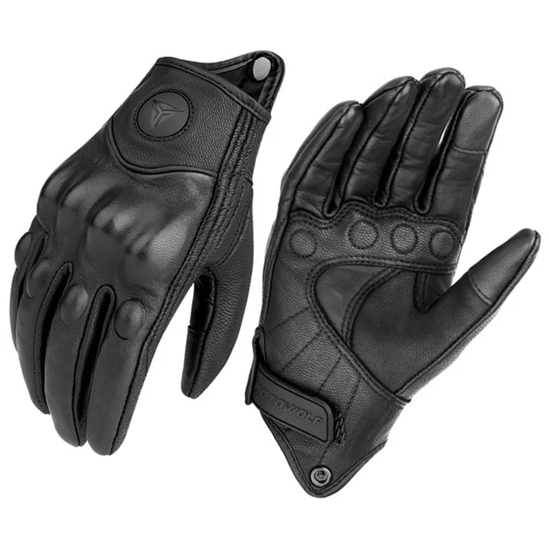 Motorcycle Leather Gloves Unisex – Carbon Knuckle, Touchscreen Winter Riding Gloves for Motorbike, Motocross and ATV