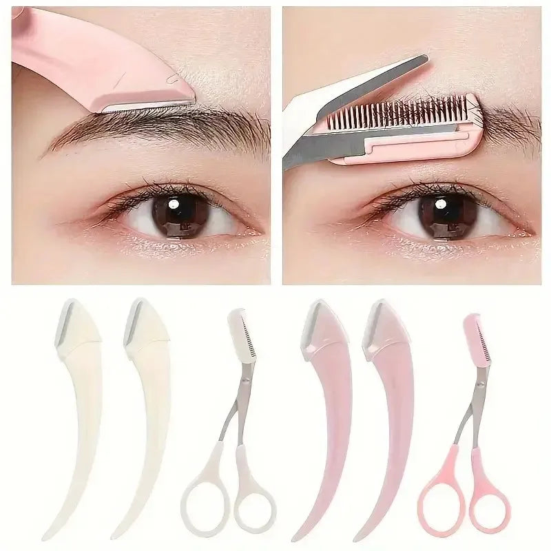 Eyebrow Trimmer Kit – Curved Razor & Scissors with Comb | Beginner-Friendly Brow Grooming Tools