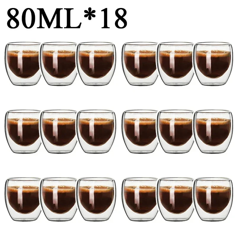 Double Wall High Borosilicate Glass Mugs - Insulated Heat-Resistant Coffee & Tea Cups (2-18 pcs Set)