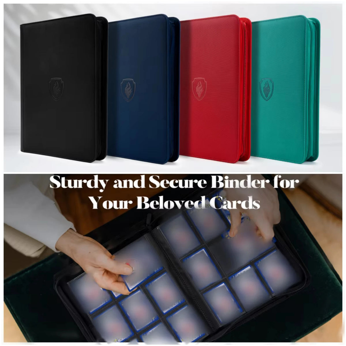 9-Pocket Zipper Card Binder 360-Card Trading Card Holder Book with Premium PU Zip Cover Side-Loading Sleeves