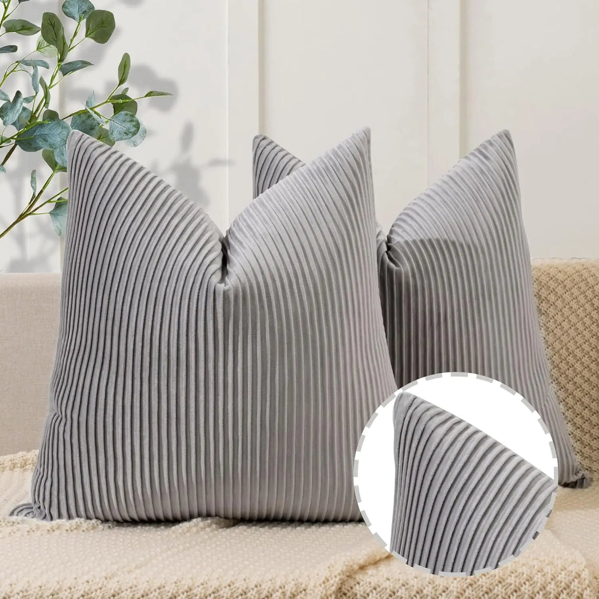 Velvet Striped Pillow Cover 1-Pack - Luxury Decorative Throw Cushion Case for Sofa & Bed