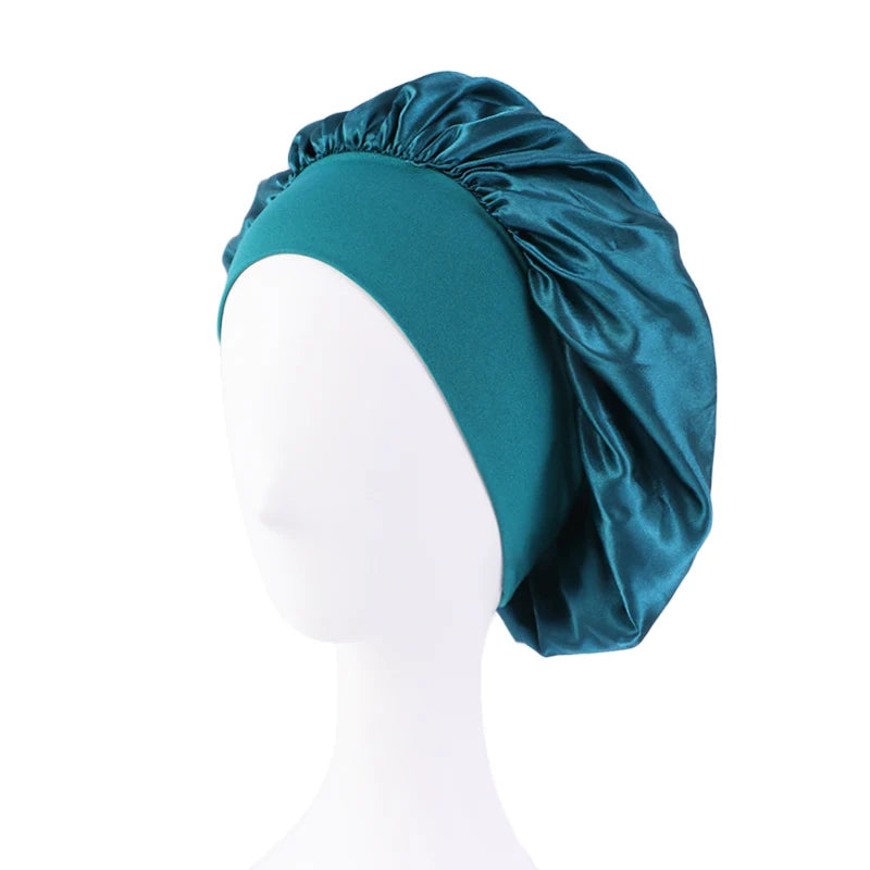 Women's Satin Wide-Brim Sleep Bonnet – Elastic Hair Care Night Cap, One Size