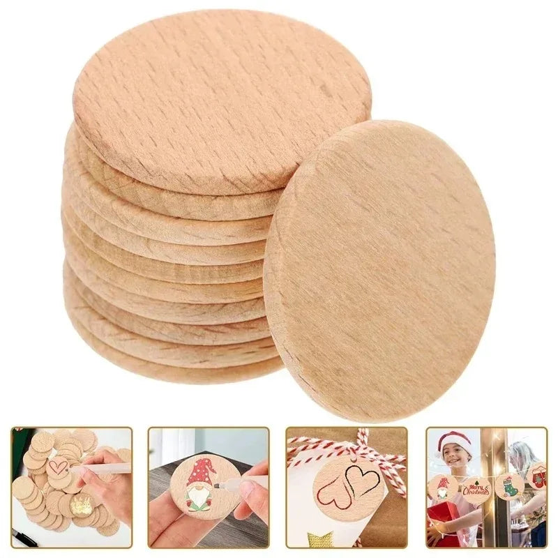 50/100 Pack 4–7 cm (1.57–2.76 in) Unfinished Beech Wood Rounds – Smooth DIY Craft Discs for Painting, Laser Engraving & Home Decor
