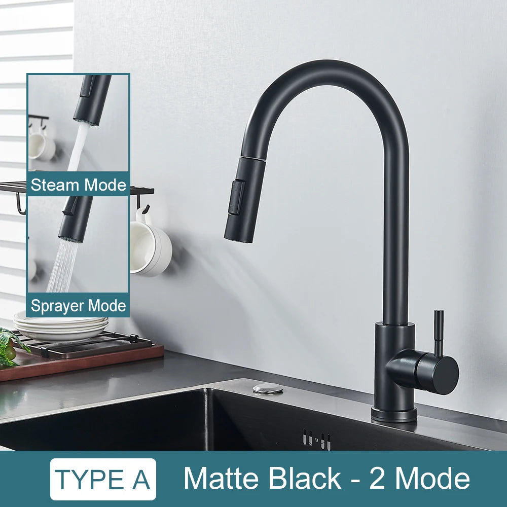Black Pull-Out Kitchen Faucet Single-Handle Two-Function Deck-Mounted Mixer Hot and Cold