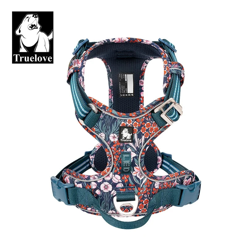 Adjustable Padded Dog Harness with Handle – Reflective Nylon, Front & Back Leash Attachments, Quick-Release Vehicle Safety Harness