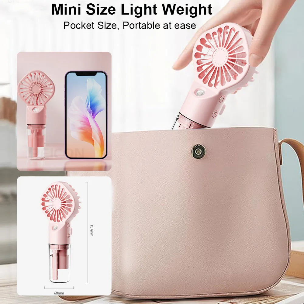 Handheld Mist Spray Fan - USB-C Rechargeable Mini Humidifier, 4-Speed Portable Cooling Fan for Travel & Outdoor