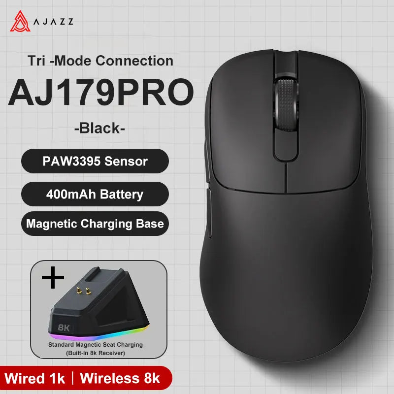Wireless Gaming Mouse 2.4GHz & Bluetooth - Right-Hand Ergonomic, 26,000 DPI Optical Sensor, Battery Powered
