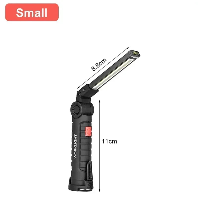 Portable COB LED Work Light – USB Rechargeable Inspection Lamp with Magnetic Hook & 360° Swivel