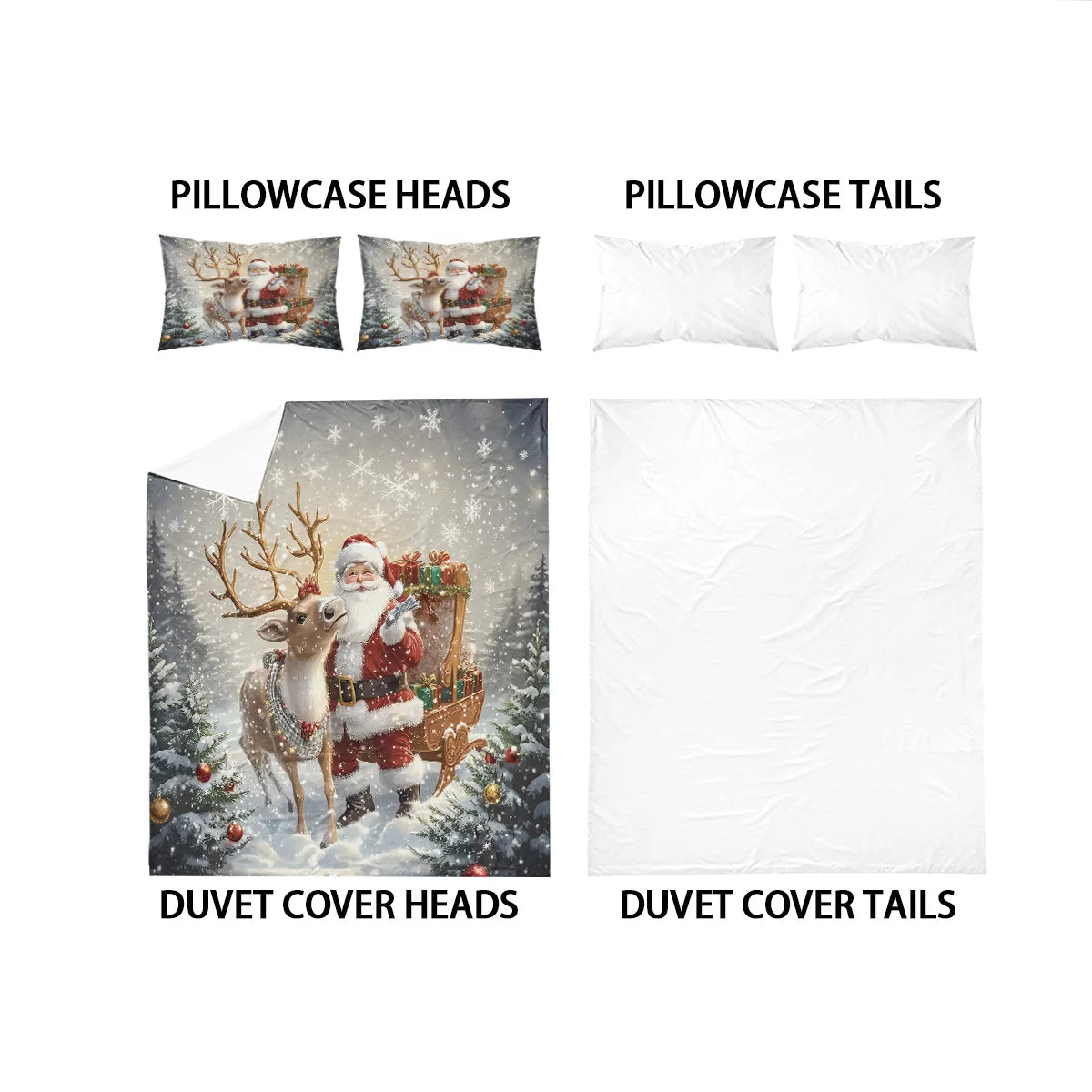 3-Piece Santa Claus Printed Bedding Set – Festive Duvet Cover & Pillowcases, Soft 100% Polyester, Machine Washable, Multiple Sizes (1.0–2.2 m / 3.3–7 ft)