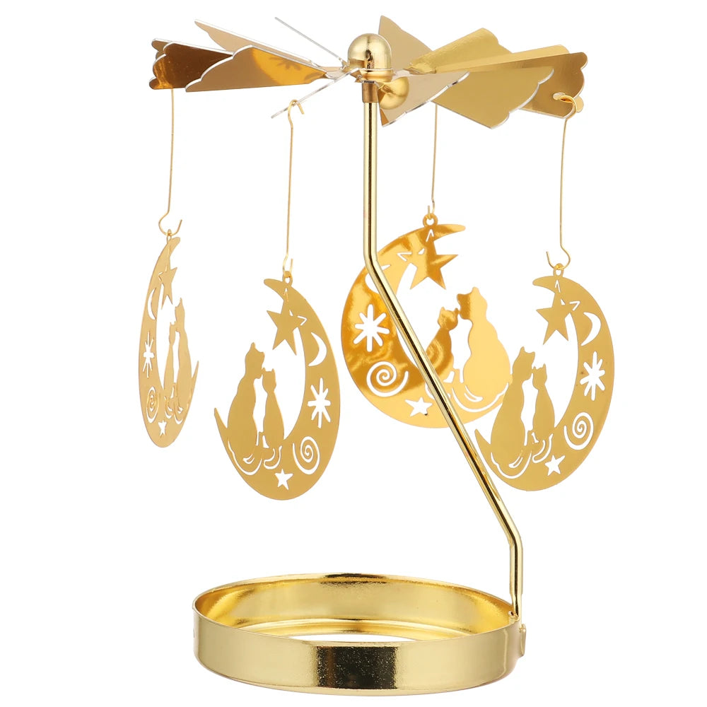 Carousel Candle Spinner Rotating Tealight Holder for Wedding, Christmas & Home Office Decor – Gold, Silver
