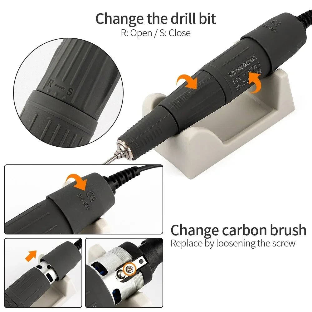 Electric Nail Drill 35000 RPM Professional Manicure & Pedicure Polisher Kit 65W with Handpiece and Foot Pedal