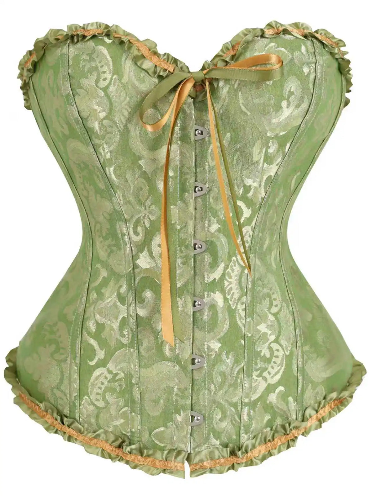 Women's Victorian Gothic Overbust Corset Bustier - Jacquard Brocade Front Busk Waist Cincher