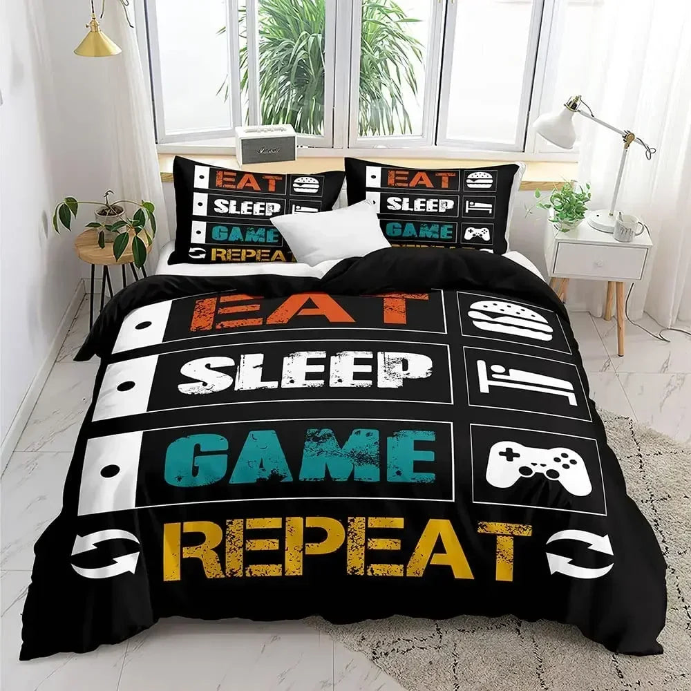 Gamer Bedding Set 3-Piece Duvet Cover & 2 Pillowcases – Video Game Controller Design for Kids & Teens