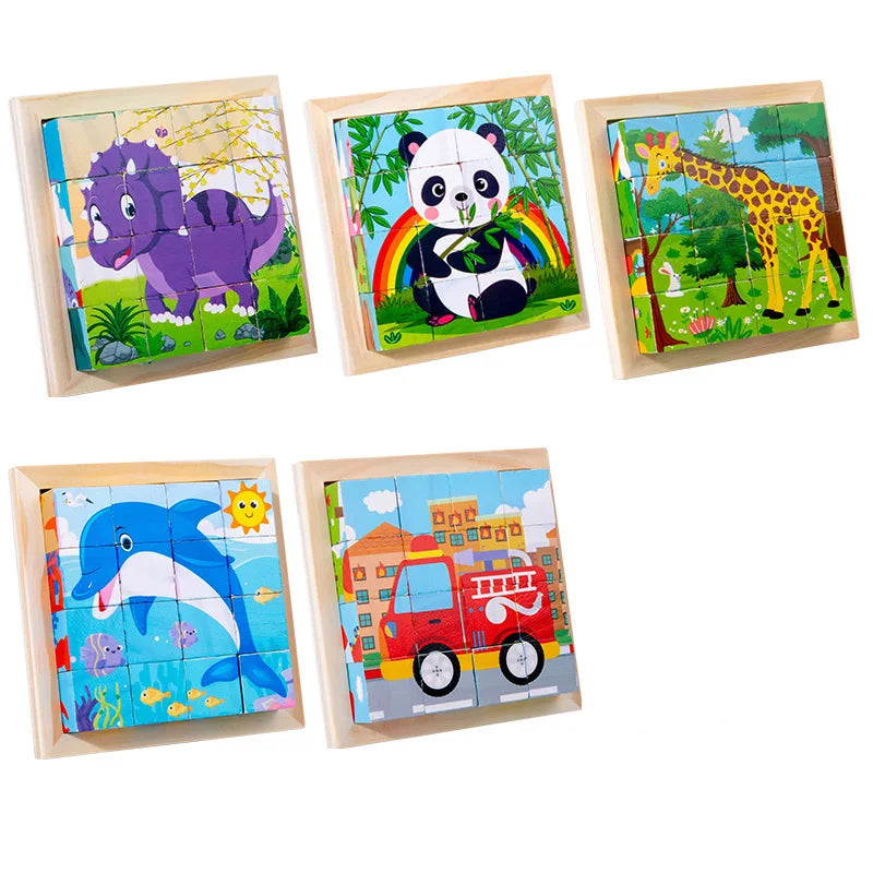 Wooden Six-Sided Animal Matching Puzzle Blocks Set – Montessori Early Learning Toy (Ages 3+)