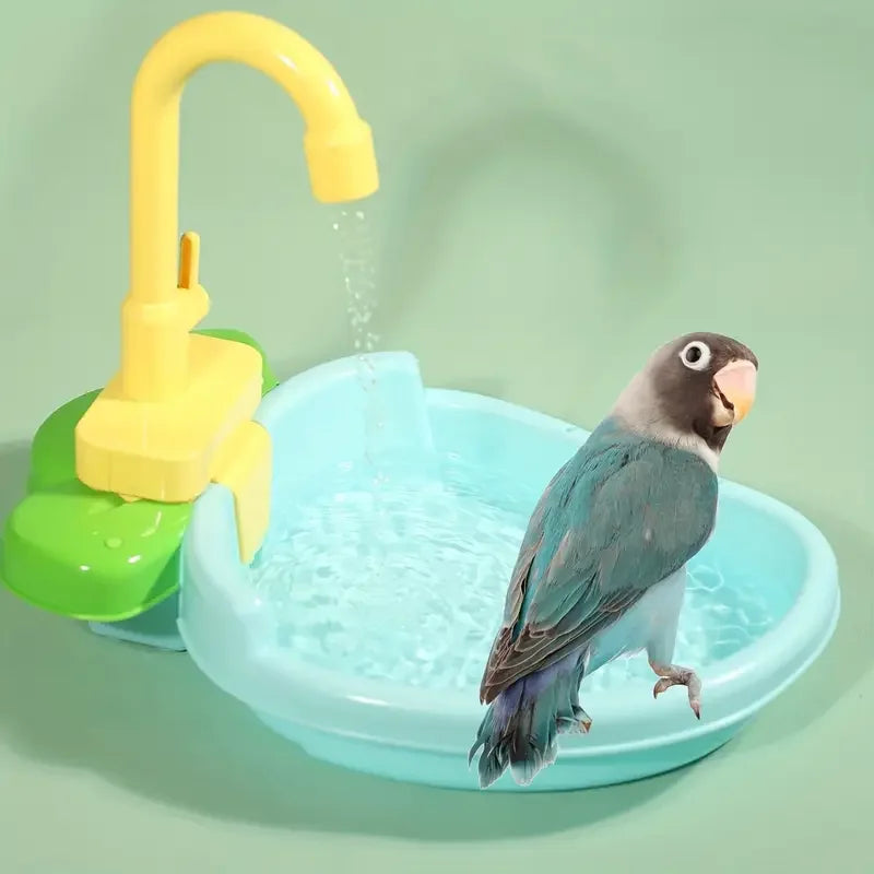Automatic Bird Bath with Shower Faucet – Battery-Powered Parrot & Small Pet Bathtub, 13.4 x 9.1 x 10.6 in (34 x 23 x 27 cm)