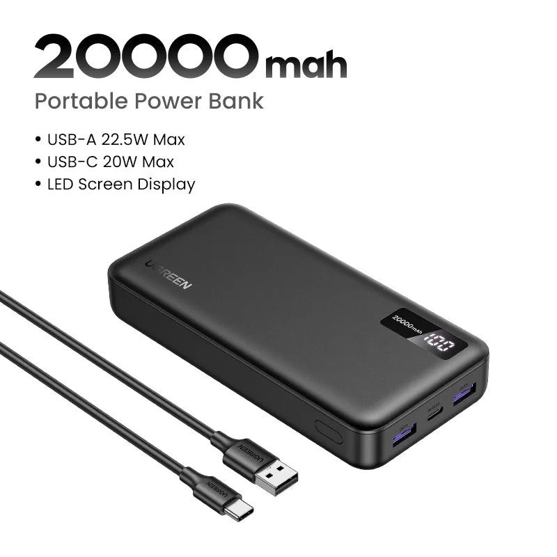 10000mAh PD 20W Portable Power Bank 22.5W USB-A Fast Charge USB-C External Battery for Smartphones