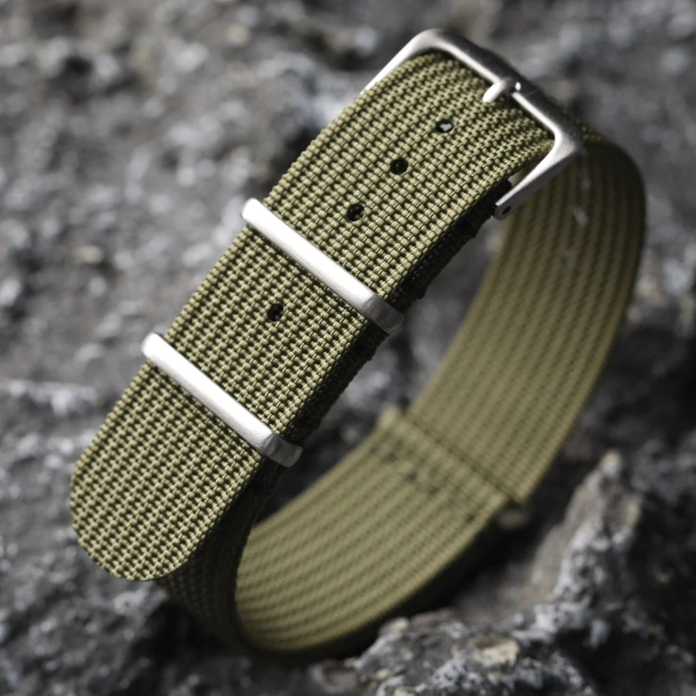 Ribbed Nylon Watch Strap - 18mm / 20mm / 22mm Military Style Fabric Watch Band with Pin Buckle