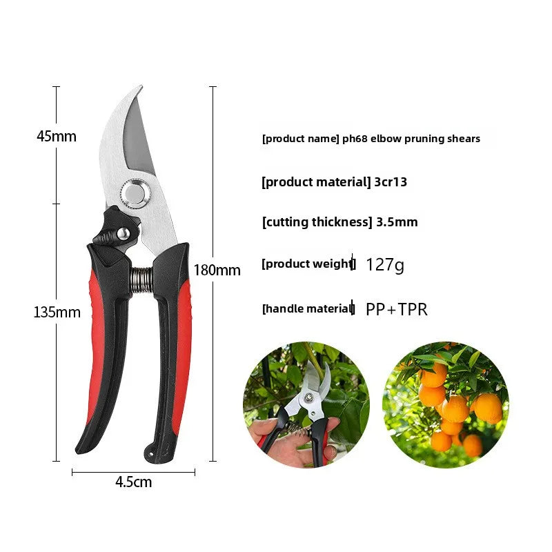 Stainless Steel Bypass Pruning Shears for Fruit Trees, Grapevines & Citrus - Anti-Slip Handle