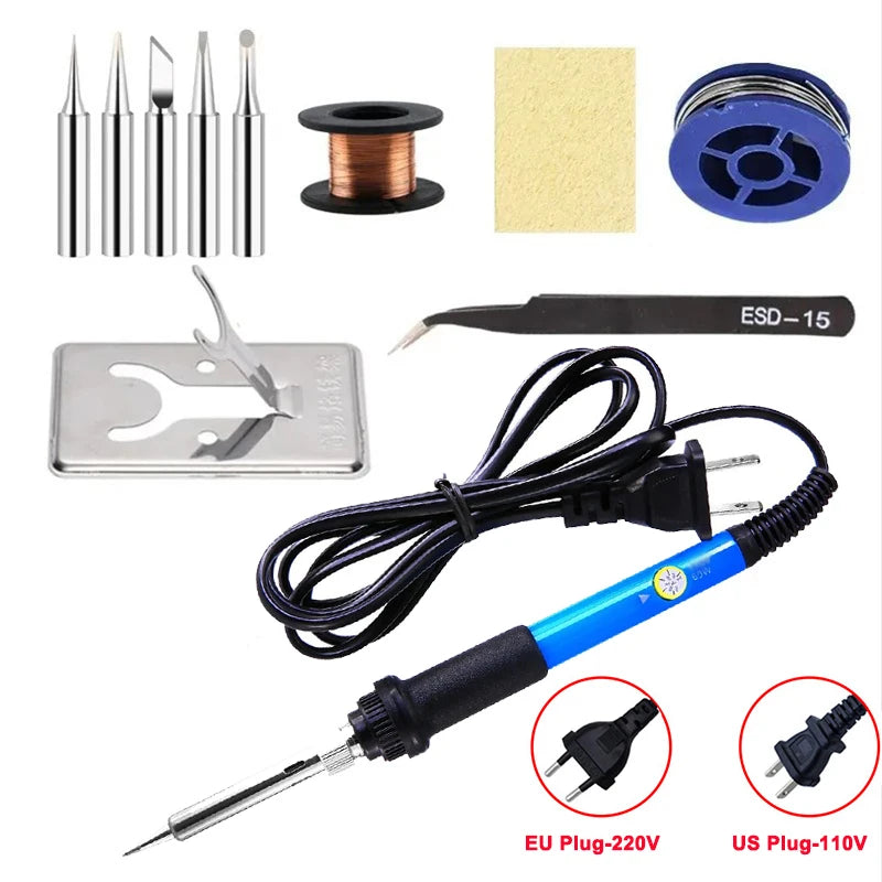 Adjustable Temperature 60W Electric Soldering Iron with Interchangeable Tips - Precision Soldering Repair Tool
