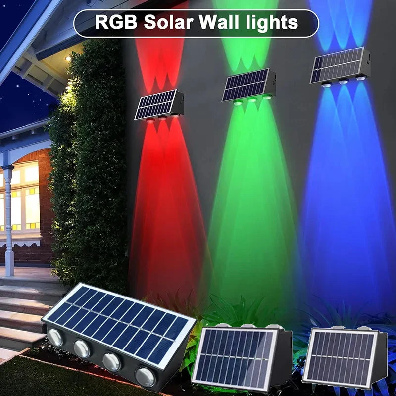 Solar Up and Down Wall Light 4/6/8-LED Waterproof Outdoor LED Wall Washer for Fence Yard Porch Walkway