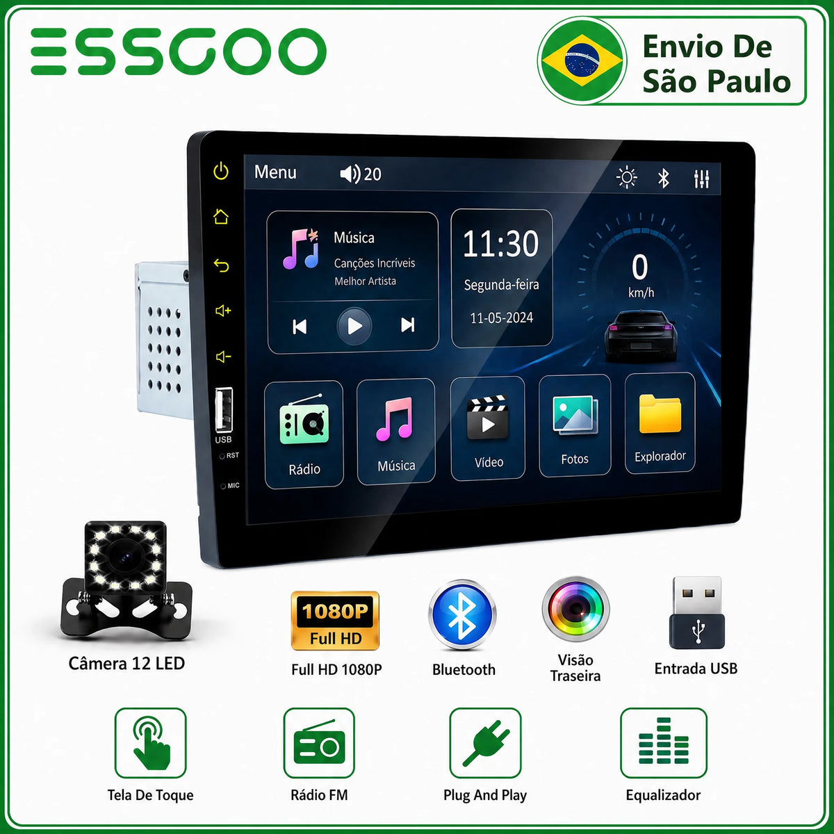 9-Inch (23 cm) 1-DIN Car MP5 Stereo Bluetooth Touchscreen Radio Mirror Link FM Multimedia Player