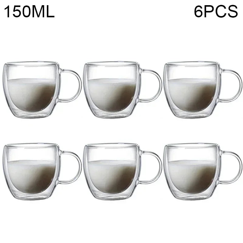 Double Wall Borosilicate Glass Tea Cups 80ml & 150ml, 2–18 Pc Clear Kung Fu Coffee & Milk Mugs