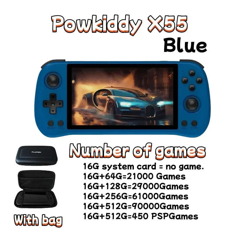 X55 5.5-Inch (14 cm) Handheld Game Console — RK3566 Open-Source Linux, 4000mAh, 1280×720 OLED, HDMI TV Out, Up to 512GB, Retro PSP/N64/PS Emulation