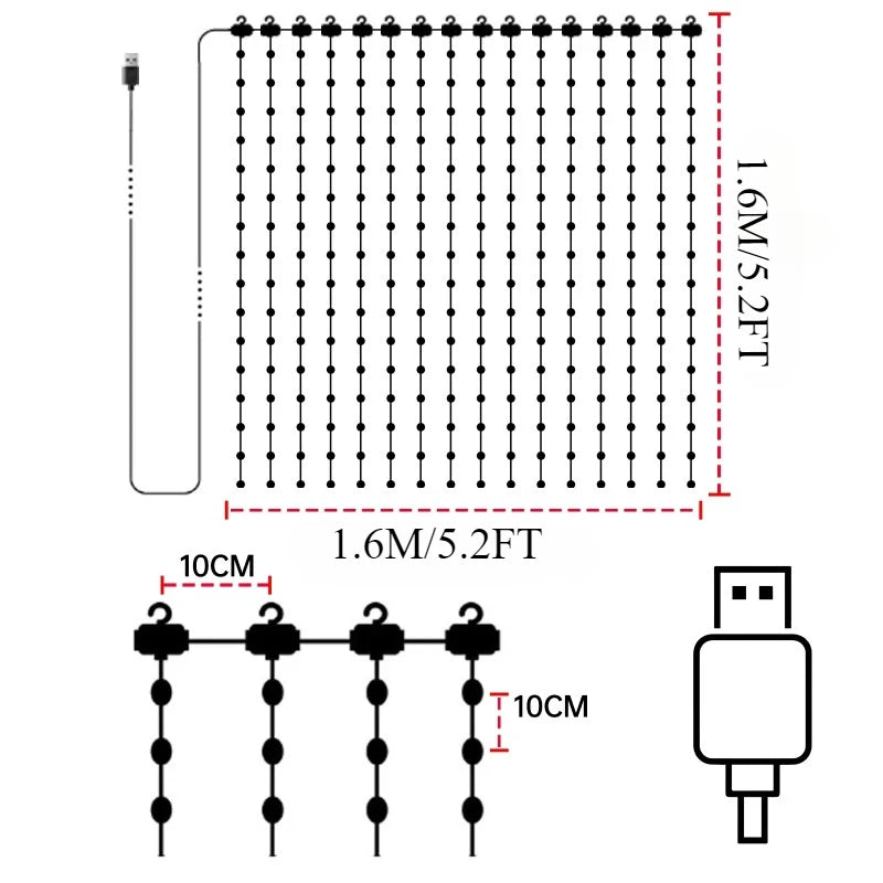 Smart RGB LED Curtain String Lights – App & Remote Control, Music Sync DIY Animated Curtain Lights for Indoor/Outdoor Christmas & Party Decor