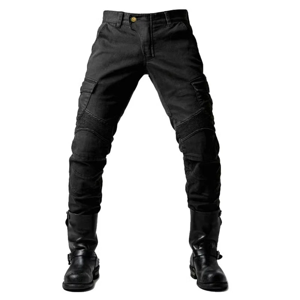 Men's Motorcycle Riding Pants with Detachable Knee and Hip Protectors Four-Season Casual Jeans