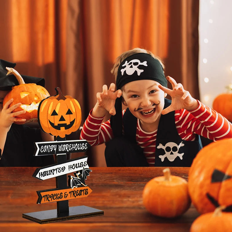 Wooden Halloween Ornament Ghost Pumpkin Skull Desktop Decoration for Kids Party
