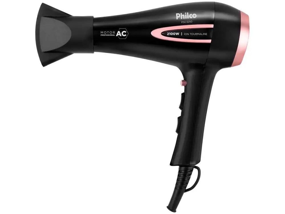 Tourmaline Ion Hair Dryer 2100W, AC Motor, 2 Speeds and 3 Heat Settings, Cool Shot, Black, 220V