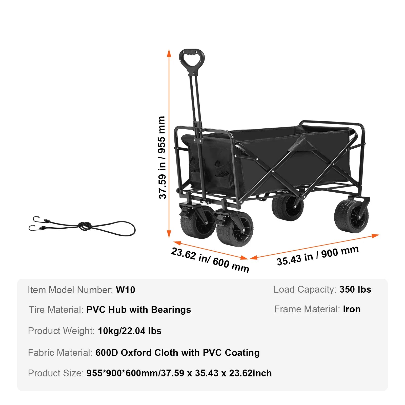 Collapsible Folding Wagon Cart — All-Terrain Beach & Camping Utility Wagon with Drink Holder & Storage Pockets