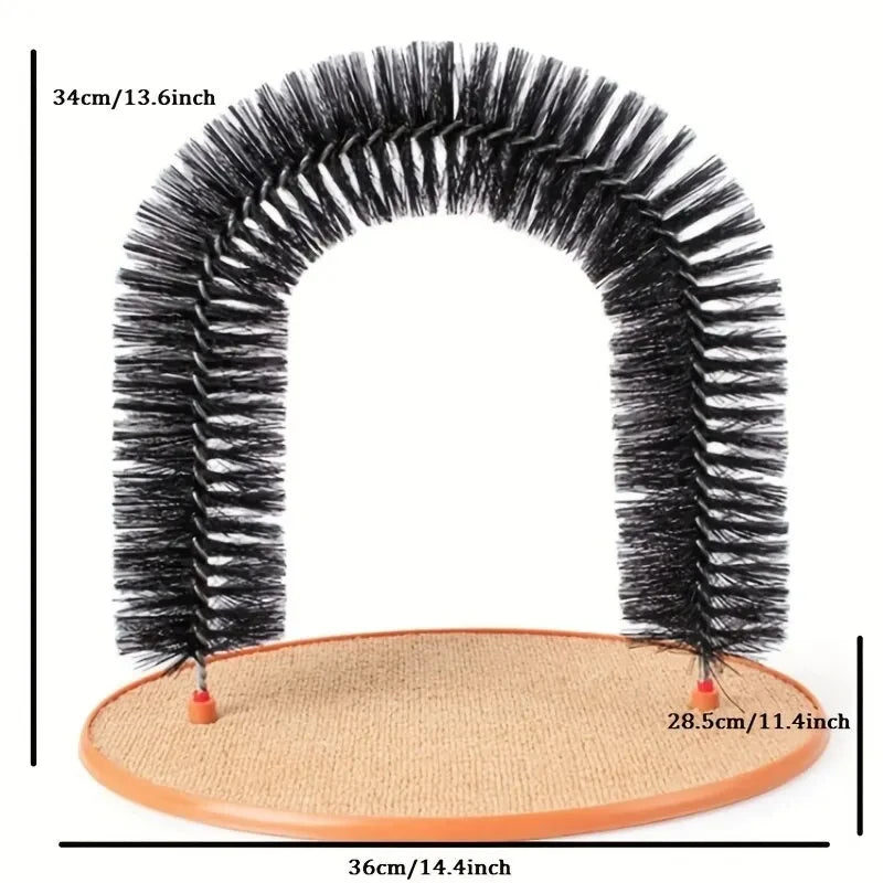 Cat Self-Grooming Arch with Massage Brush and Scratching Pad - Interactive Cat Toy