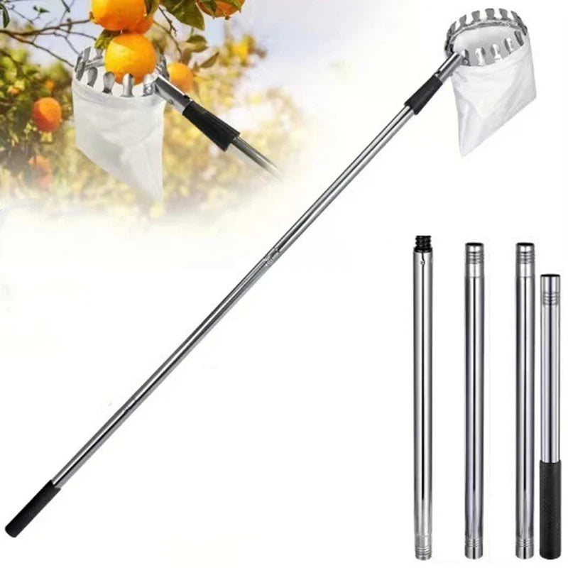Telescopic Fruit Picker Pole 1.6/2.4/3.2/4M (5.2/7.9/10.5/13.1 ft) Stainless Steel Orchard & Garden Picking Tool