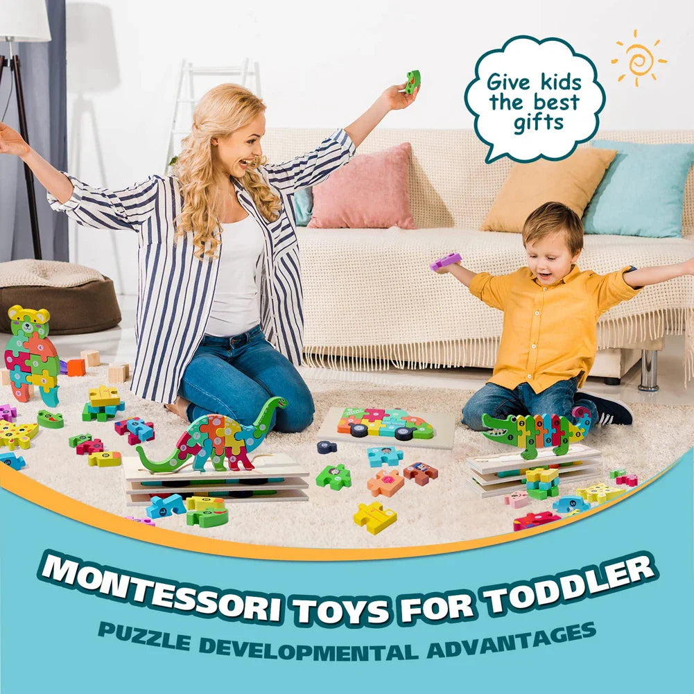 3D Wooden Animal Puzzles for Toddlers Ages 2-6 - Educational Montessori Fine Motor Toy