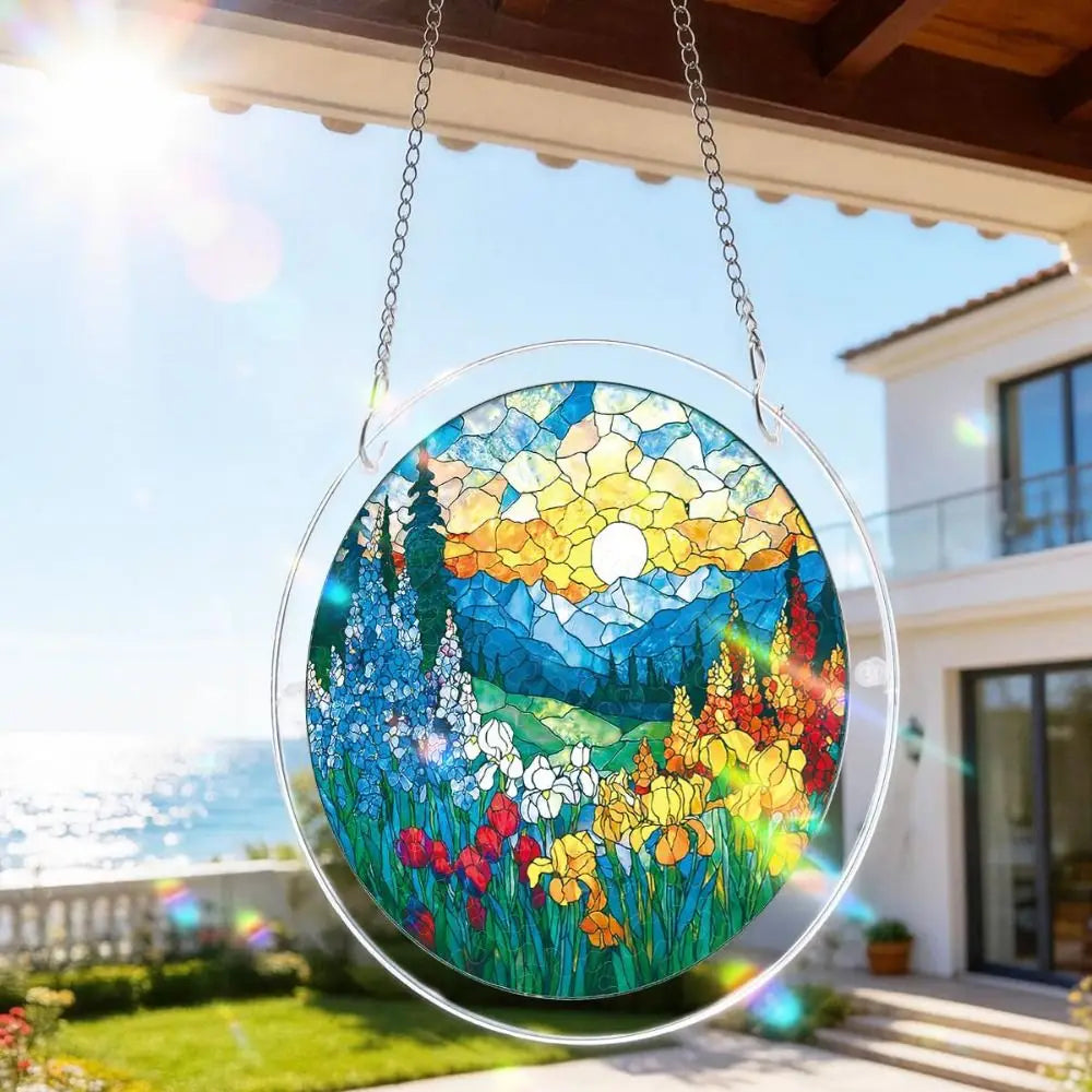 83-Piece Acrylic Puzzle Sun Catcher, 7.4 in (18.8 cm) Round UV-Printed Window Hanging Decor – Easy Assembly