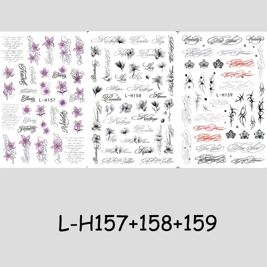 Punk Gothic Letter Nail Stickers Metallic Y2K Retro Nail Charms 3-Pack