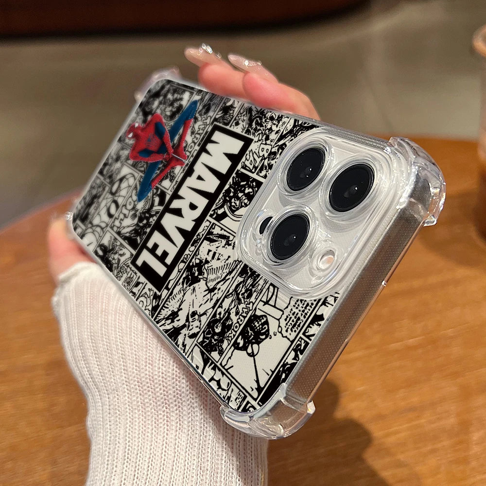 Clear Spider Pattern Shockproof Half-Wrap iPhone Case — Soft PC+TPU Anti-Scratch Lens Protection